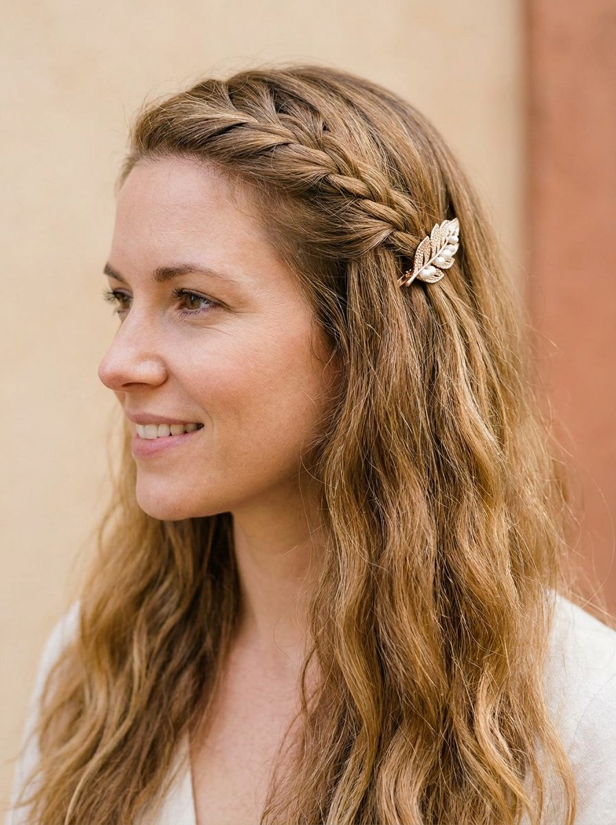 Kleine Flechtfrisur mit Haarspange - haarspangen